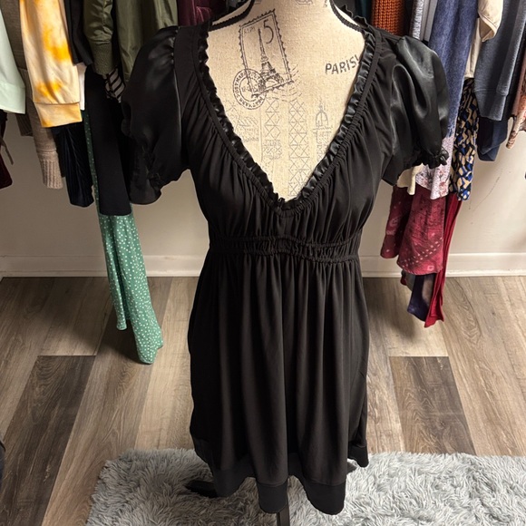 Y2k Puff Sleeve Satin Hem Babydoll Mini Dress - Picture 3 of 15